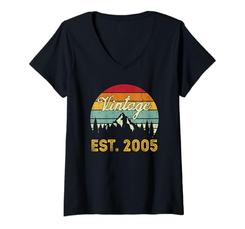 Damen Vintage Est 2005 Retro Birthday Year 2005 Men Women Vintage T-Shirt mit V-Ausschnitt von Vintage Est 2005 Birthday Years Classic Idea Store