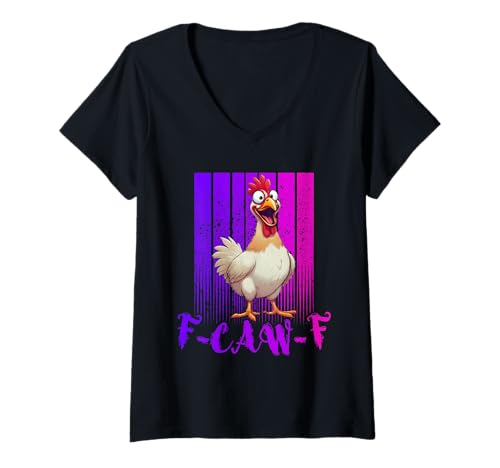 Damen Lustiges F-Caw-F Huhn Retro, FCAWF Huhn für Männer Frauen T-Shirt mit V-Ausschnitt von Vintage F-Caw-F Chicken FCAWF Chicken Tees