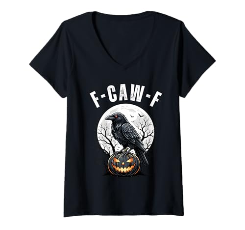 Damen F-Caw-F Lustiger schwarzer Vogel Krähe Kürbis Gothic Erwachsene Humor T-Shirt mit V-Ausschnitt Damen F-Caw-F Lustiger schwarzer Vogel Krähe Kürbis Gothic Erwachsene Humor T-Shirt mit V-Ausschnitt von Vintage FCawF Sarcastic Crow Halloween Costume