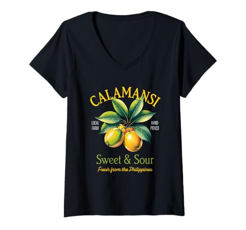 Damen Vintage Filipino Lime Calamansi Obst Philippine Zitrone Retro T-Shirt mit V-Ausschnitt Damen Vintage Filipino Lime Calamansi Obst Philippine Zitrone Retro T-Shirt mit V-Ausschnitt von Vintage Farm Apparel DK