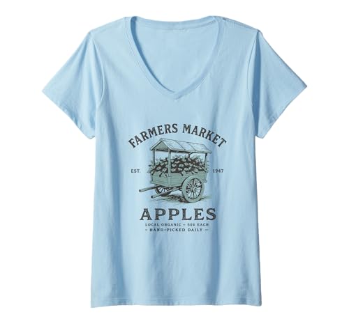Damen Bauernmarkt Äpfel Lokal Bio handverlesen täglich T-Shirt mit V-Ausschnitt Damen Bauernmarkt Äpfel Lokal Bio handverlesen täglich T-Shirt mit V-Ausschnitt von Vintage Farm Stand Organic Fruit Market Style