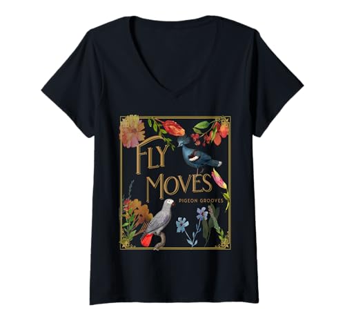Damen Fly Moves Tauben Grooves Lustiger Vogel Tanz Musik T-Shirt mit V-Ausschnitt von Vintage Feder Rhythmus Groove Fans