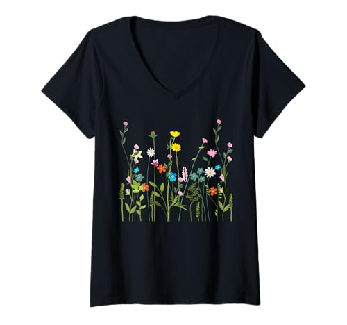 Damen Frauen Wildblume Sommer Blumen Blühende Floral Grafik T-Shirt mit V-Ausschnitt Damen Frauen Wildblume Sommer Blumen Blühende Floral Grafik T-Shirt mit V-Ausschnitt von Women Wildflower Summer Flowers Floral Graphic Tee