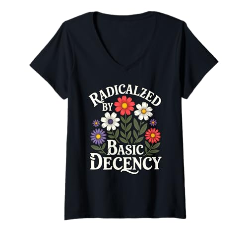 Damen Radicalized by Basic Decency Vintage Floral Design Grafik T-Shirt mit V-Ausschnitt Damen Radicalized by Basic Decency Vintage Floral Design Grafik T-Shirt mit V-Ausschnitt von Vintage Flowers Kindness And Positivity Design