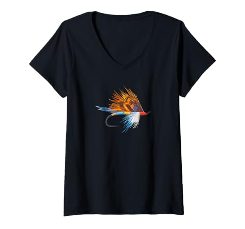Damen Fliegenfischen Forellenfliegen-Krawatte Kunst Angler Fliegenfischhaken Kunst T-Shirt mit V-Ausschnitt Damen Fliegenfischen Forellenfliegen-Krawatte Kunst Angler Fliegenfischhaken Kunst T-Shirt mit V-Ausschnitt von Vintage Fly Fishing T-shirts by TeeCreations