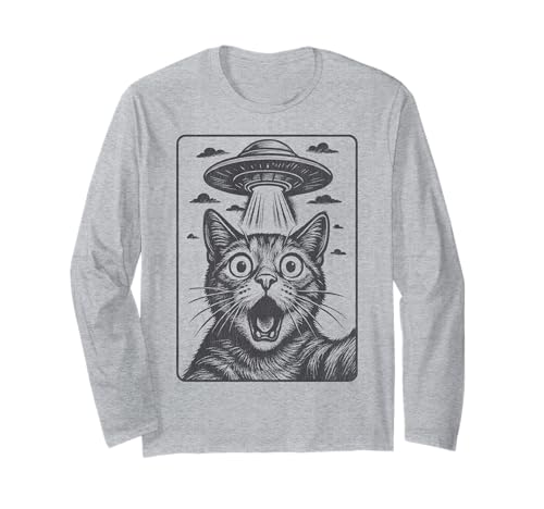 Katze Selfie Alien UFO Vintage Lustige Katzen Liebhaber Männer Frauen Kinder Langarmshirt von Vintage Funny Cat Selfie UFO Cats lover Men Women