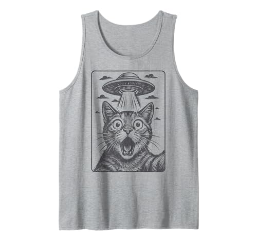 Katze Selfie Alien UFO Vintage Lustige Katzen Liebhaber Männer Frauen Kinder Tank Top von Vintage Funny Cat Selfie UFO Cats lover Men Women