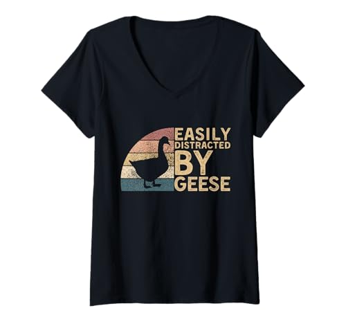Damen Lustiger Gänsegänse-Liebhaber im Retro-Stil, leicht abgelenkt T-Shirt mit V-Ausschnitt von Vintage Funny Goose Geese Farm Animal