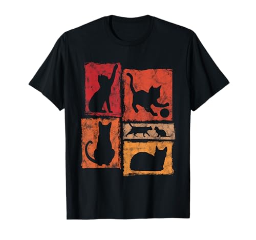 Retro-Katzenmotiv mit typischen Posen für Herren, Damen und Kinder T-Shirt von Vintage Funny Retro Cat Designs for Men Women Kids