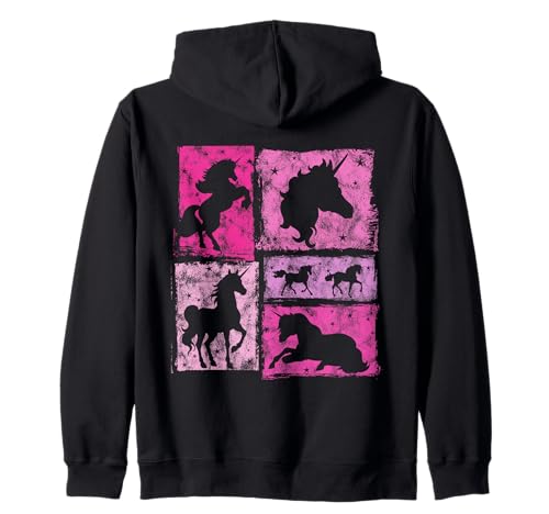 Einhorn-Silhouetten im Retro-Stil für Frauen und Mädchen Kapuzenjacke von Vintage Funny Unicorn Graphics for Women And Girls