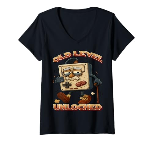 Damen Old Level Unlocked - Lustige Retro Gamer Cartoon Konsole T-Shirt mit V-Ausschnitt Damen Old Level Unlocked - Lustige Retro Gamer Cartoon Konsole T-Shirt mit V-Ausschnitt von Vintage Gaming Humor Club – Funny Gamer Apparel
