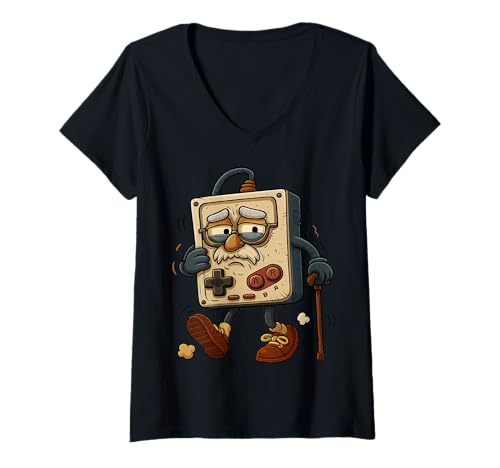Damen Vintage Gamer Controller Walk - Nostalgic Gaming Vib T-Shirt mit V-Ausschnitt Damen Vintage Gamer Controller Walk - Nostalgic Gaming Vib T-Shirt mit V-Ausschnitt von Vintage Gaming Humor Club – Funny Gamer Apparel