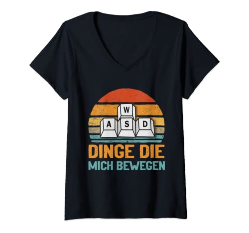 Damen Dinge die mich bewegen Gaming Tastatur PC Gamer WASD T-Shirt mit V-Ausschnitt Damen Dinge die mich bewegen Gaming Tastatur PC Gamer WASD T-Shirt mit V-Ausschnitt von Vintage Gaming & Gamer Kleidung Zocker