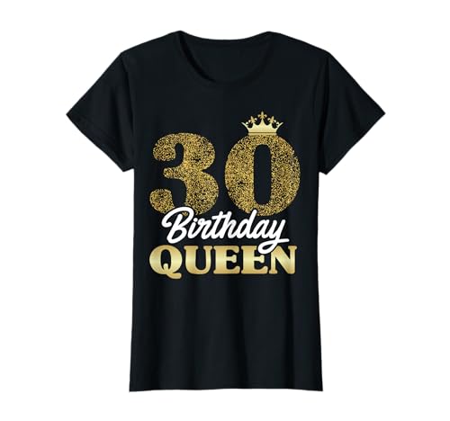 Vintage Geburtstag Frauen Mädchen Geschenkideen 30. Geburtstag 1995 süßes Birthday Queen Krone T-Shirt Damen S Schwarz Klassisches Damen T-Shirt mit Crew-Ausschnitt und abgerundeter Manschette von Vintage Geburtstag Frauen Mädchen Geschenkideen