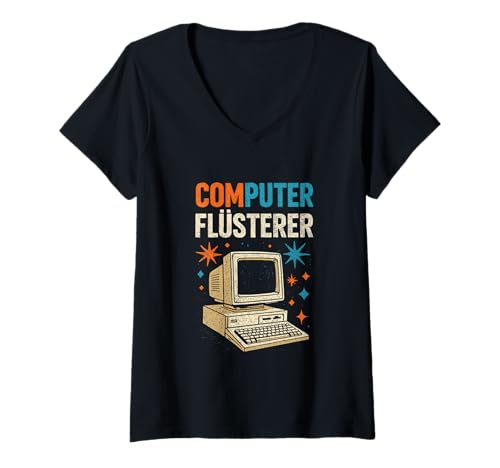 Damen Computer Flüsterer - Retro Nerd Lustig Humor T-Shirt mit V-Ausschnitt Damen Computer Flüsterer - Retro Nerd Lustig Humor T-Shirt mit V-Ausschnitt von Vintage Geek Programmierer Softwareentwickler
