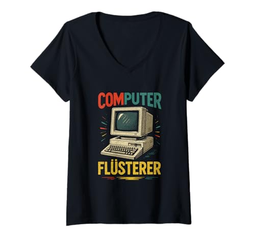 Damen Computer Flüsterer - Retro Nerd Lustig Humor T-Shirt mit V-Ausschnitt Damen Computer Flüsterer - Retro Nerd Lustig Humor T-Shirt mit V-Ausschnitt von Vintage Geek Programmierer Softwareentwickler