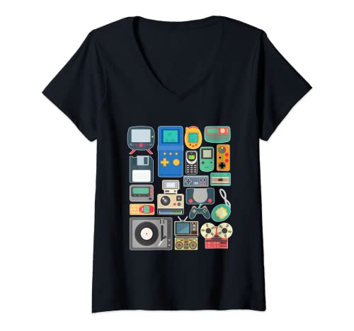 Damen 80er 90er Videospiel Retro Vintage Classic Arcade T-Shirt mit V-Ausschnitt Damen 80er 90er Videospiel Retro Vintage Classic Arcade T-Shirt mit V-Ausschnitt von Vintage Generations Gamer Geschenke