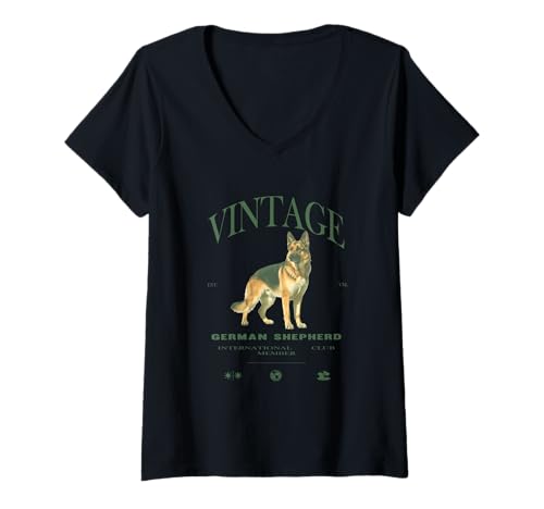 Damen Deutscher Schäferhund Vintage T-Shirt mit V-Ausschnitt Damen Deutscher Schäferhund Vintage T-Shirt mit V-Ausschnitt von Vintage German Shepherd Lover Clo.