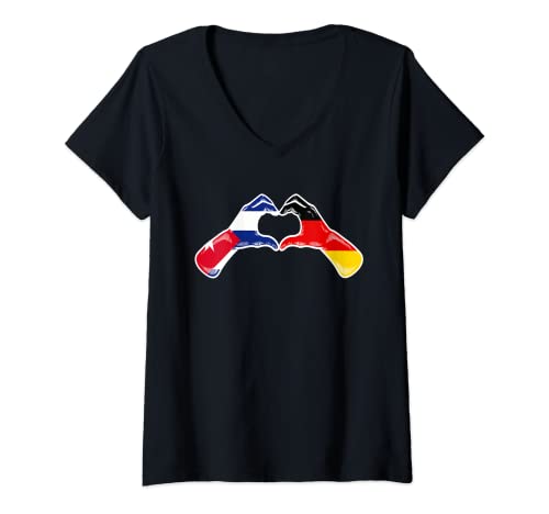 Damen Kuba Deutschland Flagge - Kuban Deutschland Herz T-Shirt mit V-Ausschnitt Damen Kuba Deutschland Flagge - Kuban Deutschland Herz T-Shirt mit V-Ausschnitt von Vintage Germany Cuba Retro Style Gifts