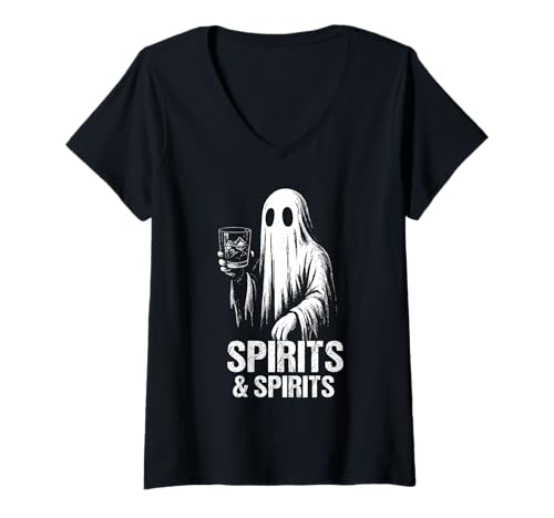 Damen Spirituosen & Spirituosen Lustig Whiskey Trinken Ghost Spooky T-Shirt mit V-Ausschnitt von Vintage Ghost Bartending Halloween Mixology