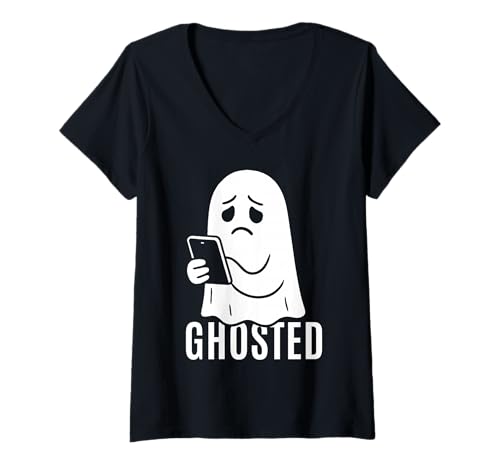 Damen Gespenstisch Lustiger Beziehungshumor Gruseliges Halloween T-Shirt mit V-Ausschnitt Damen Gespenstisch Lustiger Beziehungshumor Gruseliges Halloween T-Shirt mit V-Ausschnitt von Vintage Ghosted Halloween Funny Dating Costume