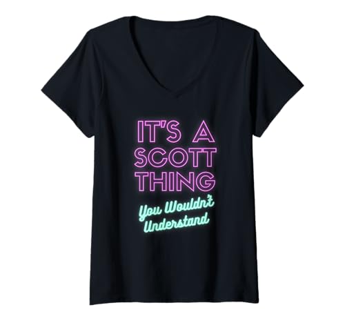 Damen Funny Retro 90s Scott Surname Quote Family Group Photo T-Shirt mit V-Ausschnitt von Vintage Gift Ideas with Scott Family Name Sayings
