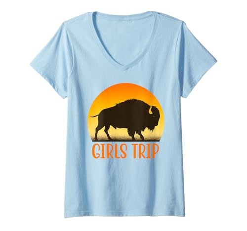 Damen Buffalo Damen Mädchen Reise Urlaub Reisen T-Shirt mit V-Ausschnitt von Vintage Girls Trip Outfit Buffalo Designs