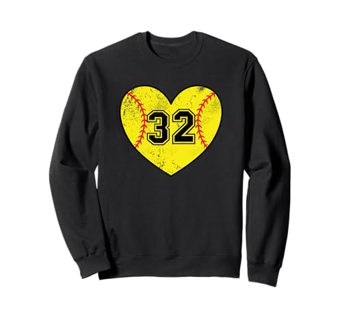 Softball Heart Player #32 Softball Mama Papa Varsity Team Sweatshirt von Vintage Grunge Softball Jersey Player #32