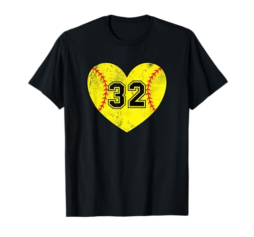 Softball Heart Player #32 Softball Mama Papa Varsity Team T-Shirt von Vintage Grunge Softball Jersey Player #32