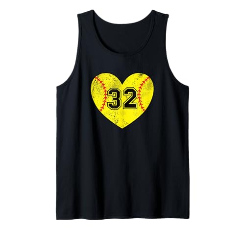 Softball Heart Player #32 Softball Mama Papa Varsity Team Tank Top von Vintage Grunge Softball Jersey Player #32