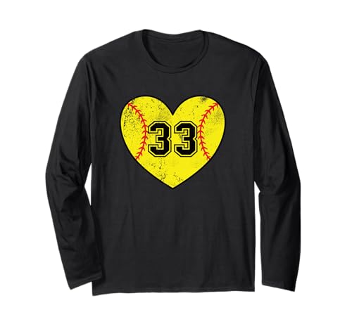Softball Heart Player #33 Softball Mama Papa Varsity Team Langarmshirt von Vintage Grunge Softball Jersey Player #33