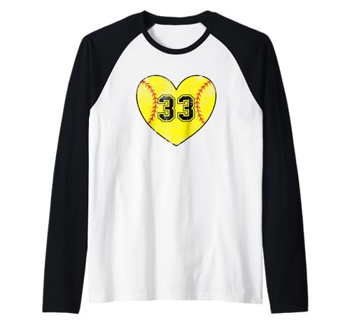 Softball Heart Player #33 Softball Mama Papa Varsity Team Raglan von Vintage Grunge Softball Jersey Player #33