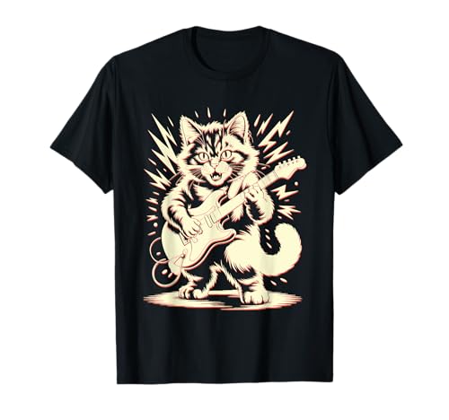 Vintage-Rock-Katze spielt Gitarre, elektrische Musik, Herren, Damen, Kinder T-Shirt von Vintage Guitar Cat Rock Tees