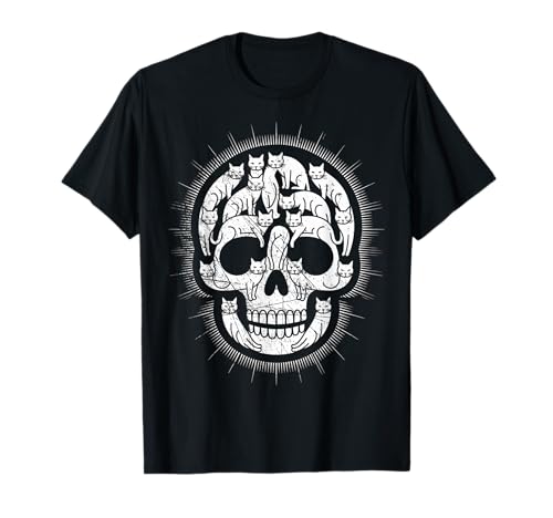 Katze Schädel Kitty Skelett Halloween Emo Goth Punk Mädchen Teens T-Shirt von Vintage Halloween Cat Costume Ideas And Gift