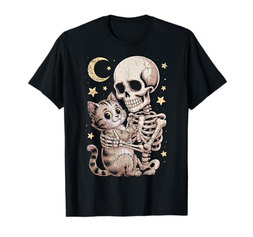 Skelett Katze Niedliches Kätzchen Lustig Halloween Männer Frauen Mädchen Kinder T-Shirt von Vintage Halloween Cat Costume Ideas And Gift