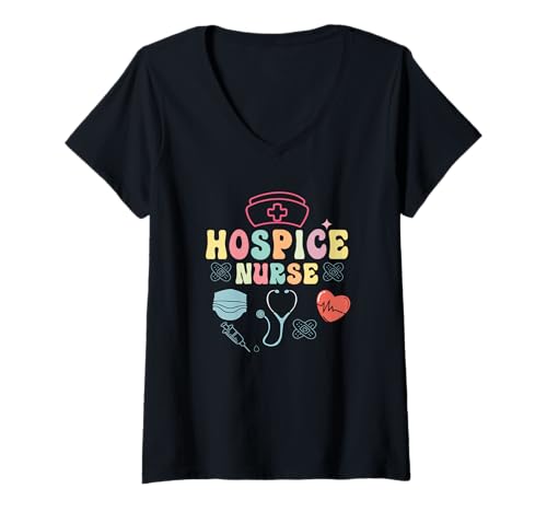 Damen Vintage Hospiz Krankenschwester Arzt Abschluss Medizinische Krankenpflege RN T-Shirt mit V-Ausschnitt von Vintage Hospice Nurse Appreciation Apparel