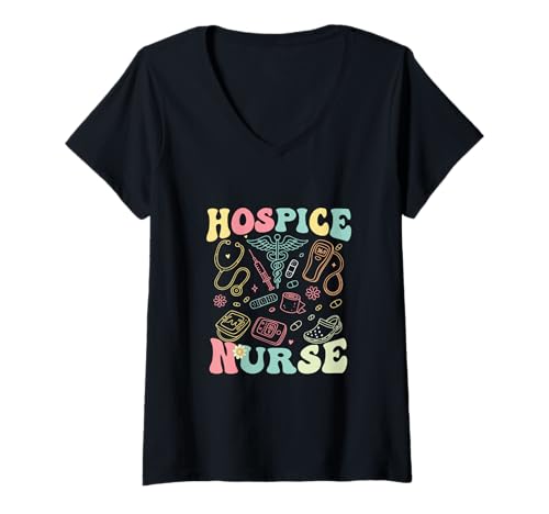 Damen Vintage Hospiz Krankenschwester Arzt Abschluss Medizinische Krankenpflege RN T-Shirt mit V-Ausschnitt von Vintage Hospice Nurse Appreciation Apparel