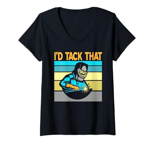 Damen Ich Würde Das Tackern Lustiger Schweißerspruch T-Shirt mit V-Ausschnitt Damen Ich Würde Das Tackern Lustiger Schweißerspruch T-Shirt mit V-Ausschnitt von Vintage Humor Für Metallbearbeiter