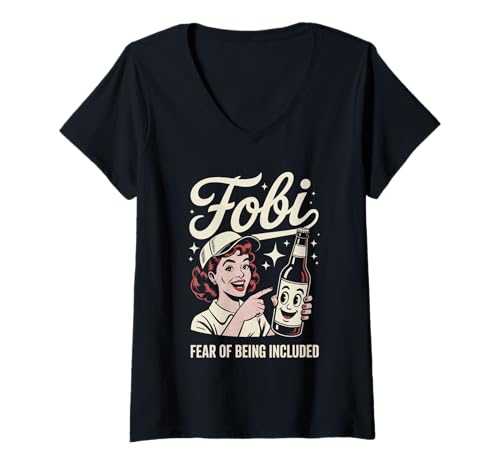 Damen FOBI Angst, einbezogen zu Werden Retro Introvertierte T-Shirt mit V-Ausschnitt von Vintage Humor Introvertierte Introvertierte