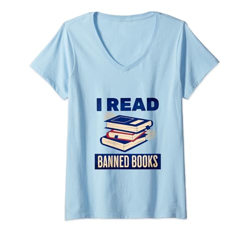 Damen Ich lese verbotene Bücher T-Shirt mit V-Ausschnitt von Vintage I Read Banned Books