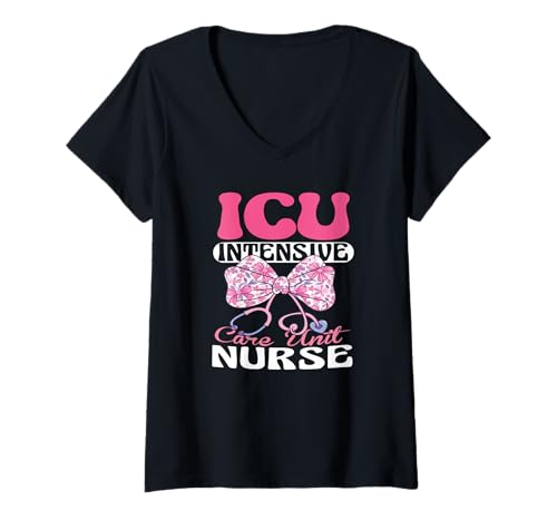 Damen Funny Intensivstation Intensivstation Krankenschwester Notkrankenschwester T-Shirt mit V-Ausschnitt Damen Funny Intensivstation Intensivstation Krankenschwester Notkrankenschwester T-Shirt mit V-Ausschnitt von Vintage ICU Nurse Appreciation Day Apparel
