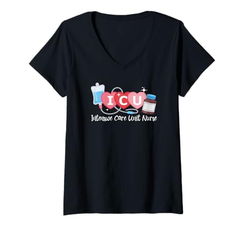 Damen Funny Intensivstation Intensivstation Krankenschwester Notkrankenschwester T-Shirt mit V-Ausschnitt von Vintage ICU Nurse Appreciation Day Apparel