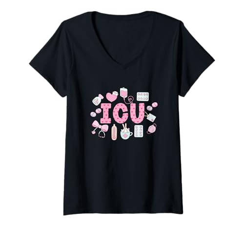 Damen Funny Intensivstation Intensivstation Krankenschwester Notkrankenschwester T-Shirt mit V-Ausschnitt Damen Funny Intensivstation Intensivstation Krankenschwester Notkrankenschwester T-Shirt mit V-Ausschnitt von Vintage ICU Nurse Appreciation Day Apparel