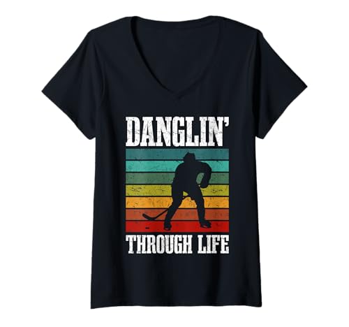 Damen Danglin' Through Life Hockey-Silhouette im Retro-Look T-Shirt mit V-Ausschnitt Damen Danglin' Through Life Hockey-Silhouette im Retro-Look T-Shirt mit V-Ausschnitt von Vintage Ice Hockey Retro Skate Stick Player