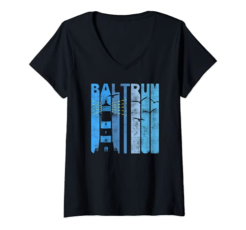 Damen Retro Baltrum Ostfriesische Insel Nordsee Küste T-Shirt mit V-Ausschnitt von Vintage Insel Küsten Outfits