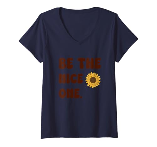 Damen Warme Retro-Sonnenblume mit positiver Botschaft T-Shirt mit V-Ausschnitt Damen Warme Retro-Sonnenblume mit positiver Botschaft T-Shirt mit V-Ausschnitt von Vintage Inspired Floral Positivity Collection