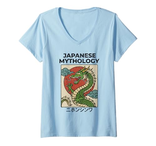 Damen Japanischer Drache Asien Mythologie Cool Japanisches Poster T-Shirt mit V-Ausschnitt Damen Japanischer Drache Asien Mythologie Cool Japanisches Poster T-Shirt mit V-Ausschnitt von Vintage Japanese Poster Art Japan Lovers DonaOnca