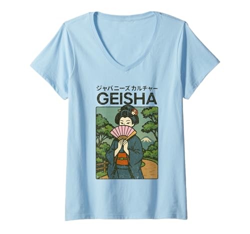 Damen Vintage Geisha Art Kyoto Asien Cool Japanisches Poster T-Shirt mit V-Ausschnitt Damen Vintage Geisha Art Kyoto Asien Cool Japanisches Poster T-Shirt mit V-Ausschnitt von Vintage Japanese Poster Art Japan Lovers DonaOnca