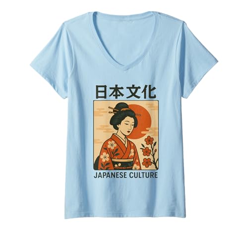 Damen Vintage Geisha Art Kyoto Asien Cool Japanisches Poster T-Shirt mit V-Ausschnitt von Vintage Japanese Poster Art Japan Lovers DonaOnca