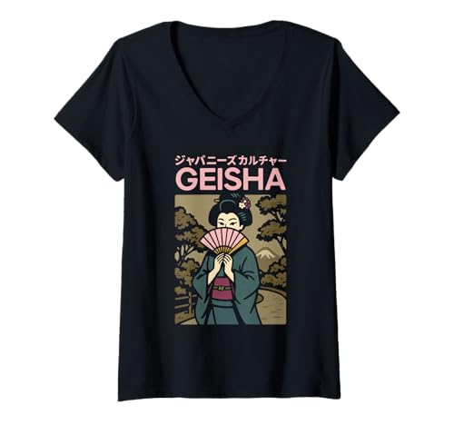 Damen Vintage Geisha Art Kyoto Asien Cool Japanisches Poster T-Shirt mit V-Ausschnitt von Vintage Japanese Poster Art Japan Lovers DonaOnca